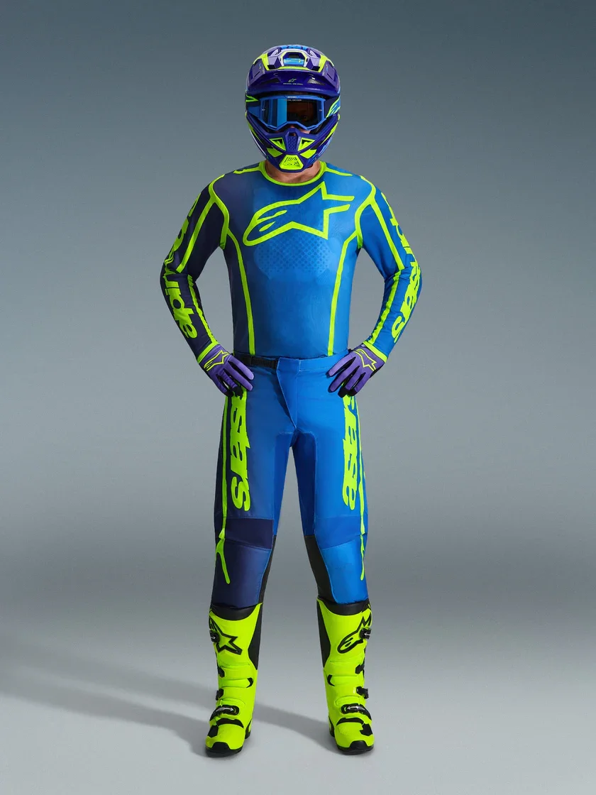 アフィックスパラパラ　エナメルTショーツ　ゴールド　affix parapara Conjunto Alpinestars Fluid Apex 26 Azul/Amarelo - Spinelli Motos